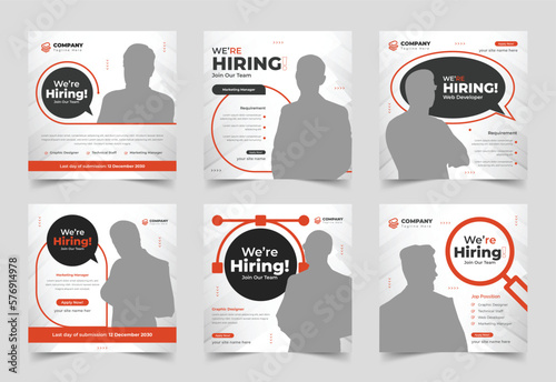 We are hiring or job vacancy social media post template or square web banner