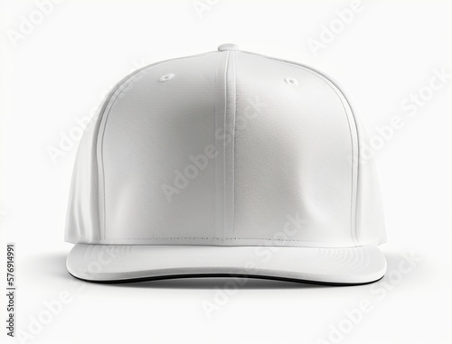 empty white snapback hat mockup isolated on a white blank background for design, flat baseball cap mock up, generative Ai