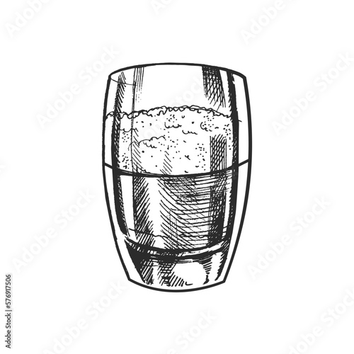 Glass of beer hand-drawn sketch isolated on white background. Vector vintage engraved illustration.