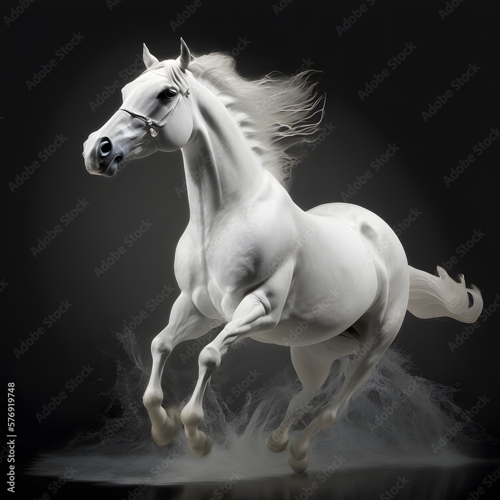 white horse running created using AI Generative Technology