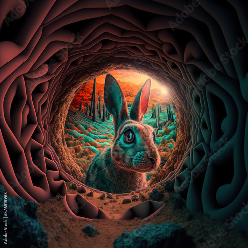 Rabbit Hole Psychedelic S4, Generative AI, Illustration photo