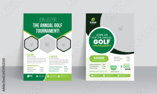 Golf tournament flyer template with sports event poster and annual brochure cover design
