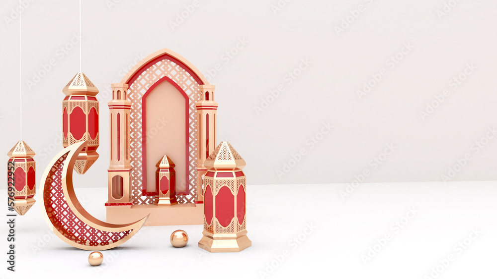 Realistic ramadan background with empty side, lantern for mockup, display product, banner