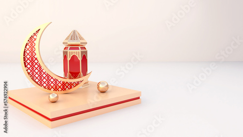 Realistic ramadan background with empty side, lantern for mockup, display product, banner