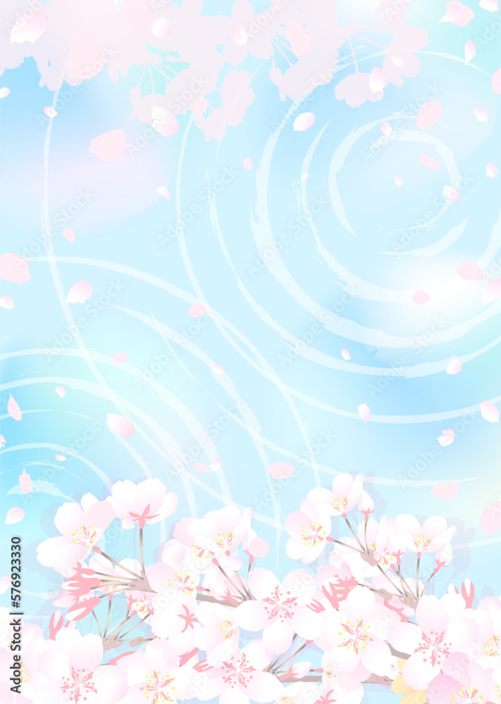 桜の枝と幻想的な水面　光、水紋
