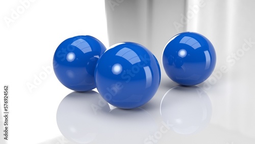 Blue Snooker Balls with Reflection in 3d