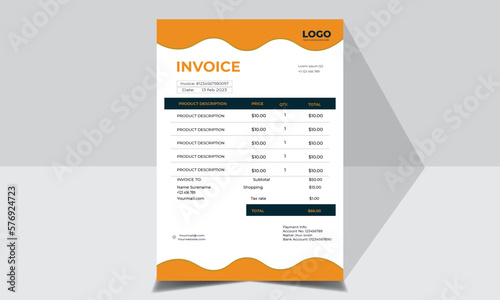 Business invoice form template. Invoicing quotes, money bills or price invoices and payment agreement design templates