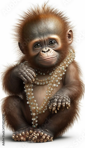 Very Sweet Baby Orangutan Bejeweled Only White Background Generative AI Digital Illustration Part#20323 