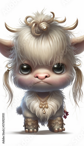 Very Sweet Baby  Yak Bejeweled Only White Background Generative AI Digital Illustration Part 20323  © Cool Patterns