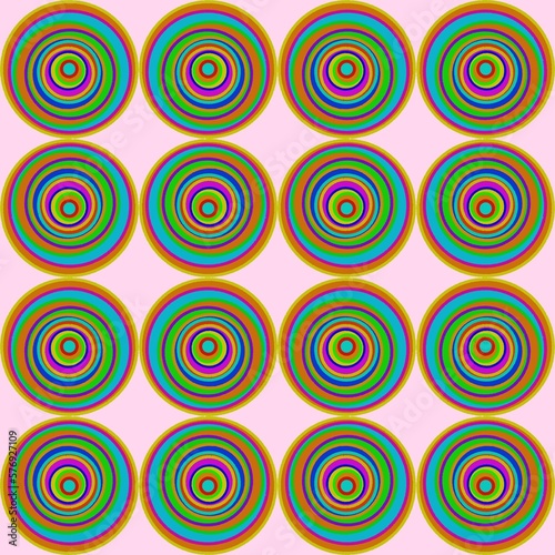 Multi-colored circle drawing  Black background  Circular pattern  Design  Used as background.