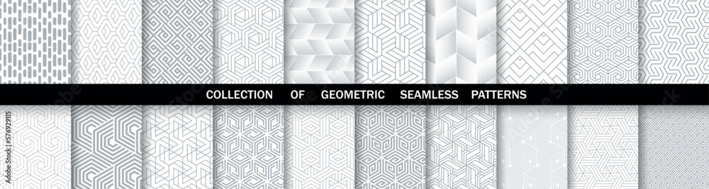 Geometric set of seamless gray and white patterns. Simpless vector graphics.