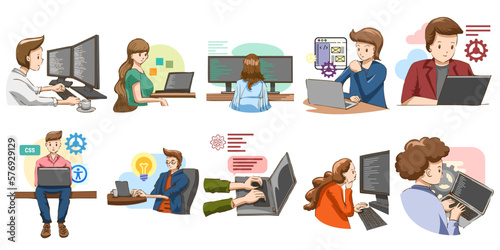Software engineer vector set collection graphic clipart design