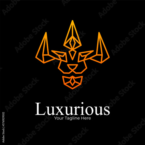 lion and trident logo. luxury lion logo design with trident. luxury trident logo. abstract lion logo design.