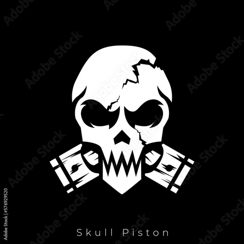 Skull and Pistons. Skull biker badge logo illustration. Skull with Pistons logo concept. 