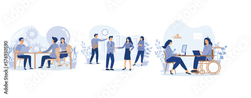 Commercial law, Legal advice for business, lawyer facilitate negotiations of business partners, professional employee rights consultancy, set flat vector modern illustration