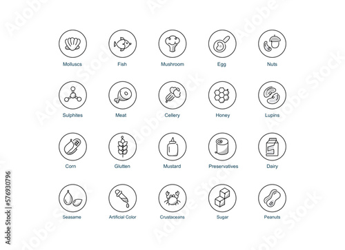 Set of allergy ingredient warning labels.