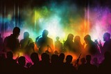 crowd silhouettes against the stage lights. Generative AI