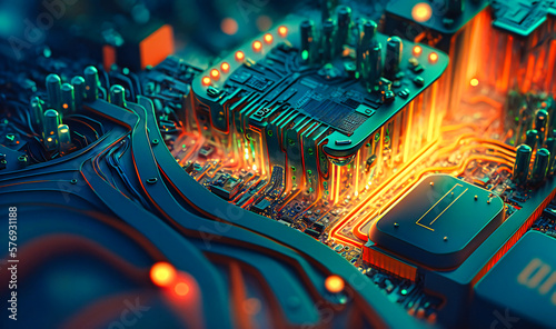 A circuit board-inspired composition with a digital aesthetic photo