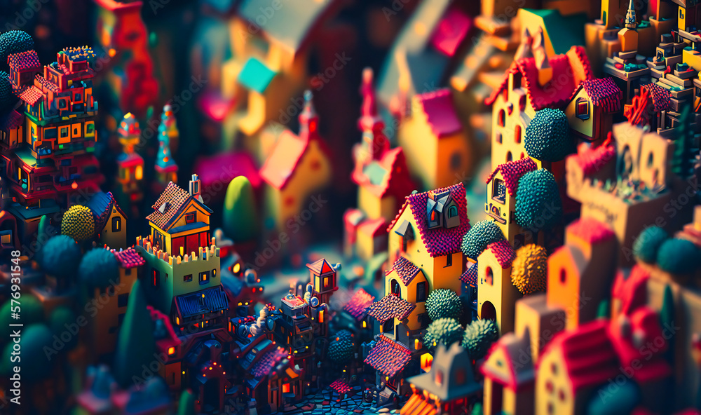 Fototapeta premium A pixelated depiction of a surreal and fantastical world