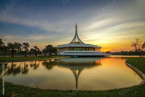 Suan Luang Rama 9 public park at sunset  Bangkok  Thailand