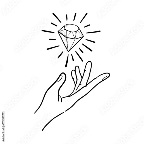 doodle hand reach for diamond, vector illustration.