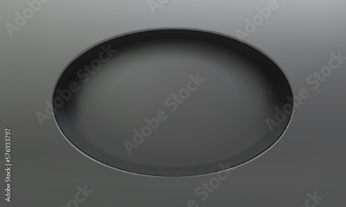 Empty elliptic niche or shelf on black wall 3D mockup. Shop, gallery plastic or wooden showcase to present product. Blank retail storage space. Interior design furniture. Living room bookshelf