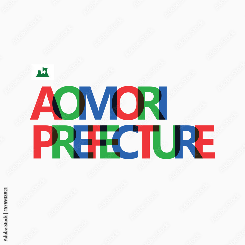 Aomori vector overlapping letters RGB typography with flag. Japan's prefecture logotype decoration. Aomori vector overlapping letters RGB typography with flag. Japan's prefecture logotype decoration.