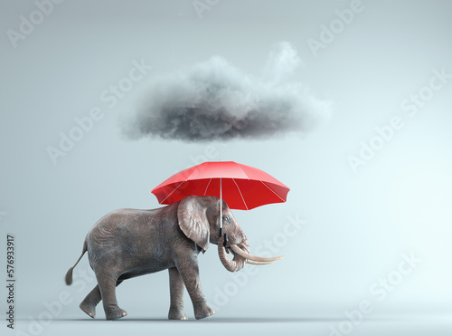 Elephant with a red umbrella