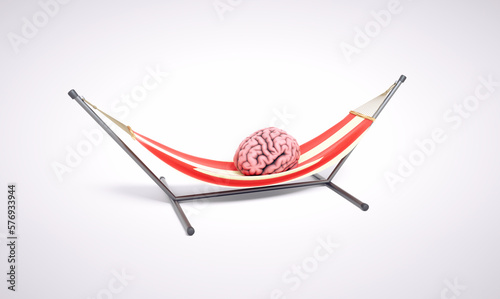 Abstract image with a human brain sitting in a hammock. Relaxation concept.