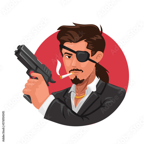 Man with gun mafia gangster avatar character mascot illustration vector