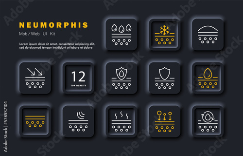 Skin healing icon set. Skin care, moisturizing, Korean cosmetics, delicate skin, cosmetics. Skin healing cocnept. Neomorphism style. Vector line icon for business