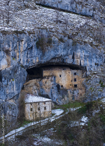 Stalactites and hermitage of St. Elias in the cave of Sandaili in O?ati, Euskadi photo