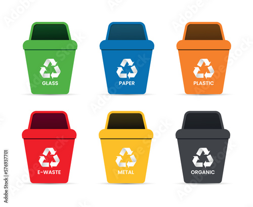 Colorful Ecological recycle bins set with recycle symbol vector illustration