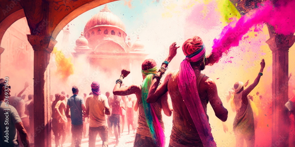 Colorful Holi festival celebrations Generative AI