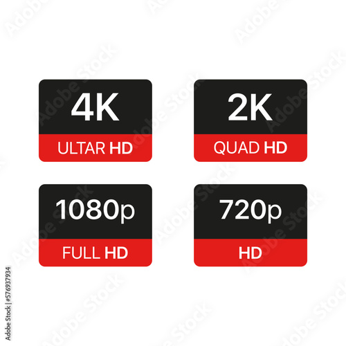 Resolution Icon set. Video, rendering, internet, video hosting, content creation, ultra hd. World wide web concept. Vector line icon on white background