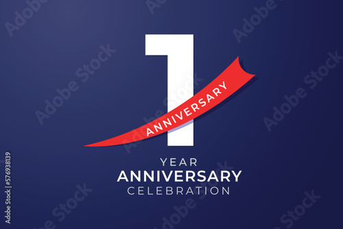1st anniversary celebration with white number and red ribbon illustration 