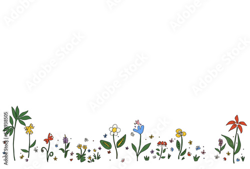 かわいい手描きイラストの花フレーム素材　アナログ風