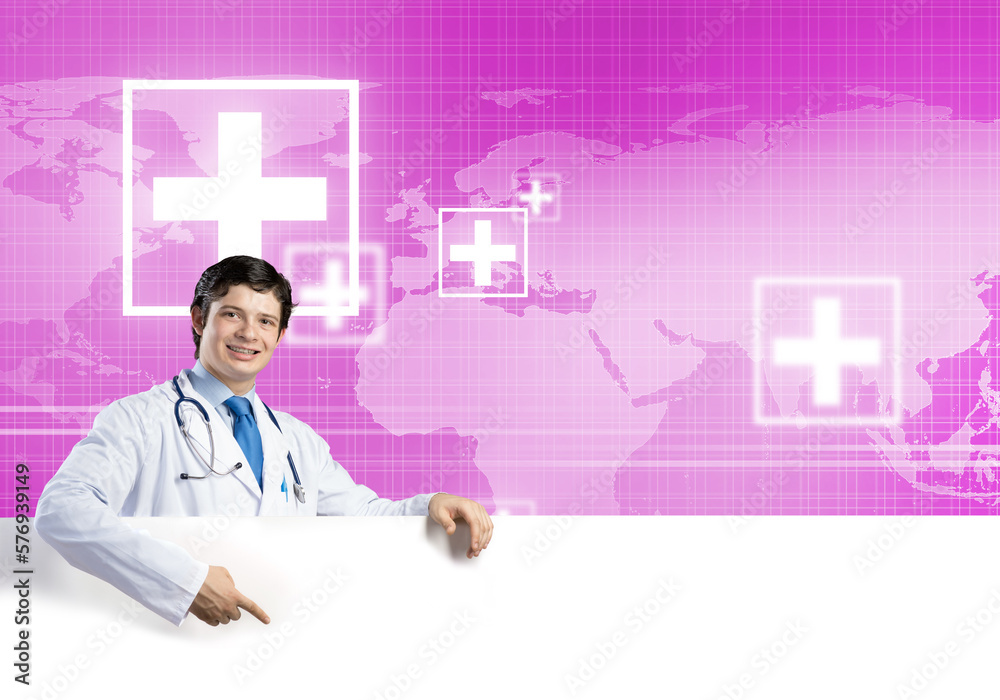 Doctor with banner Doctor with banner