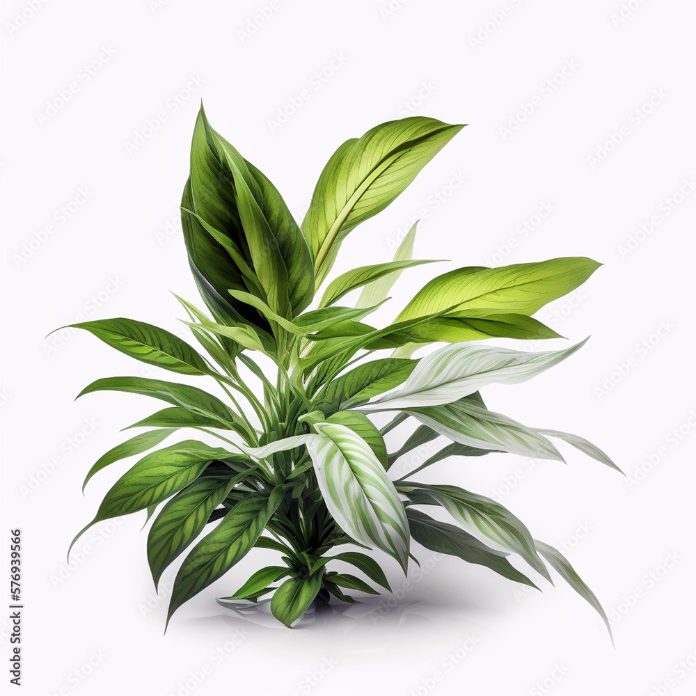 Green plants with many leaves isolated on white background