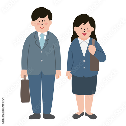 	男女の新入社員 全身　セット カラー