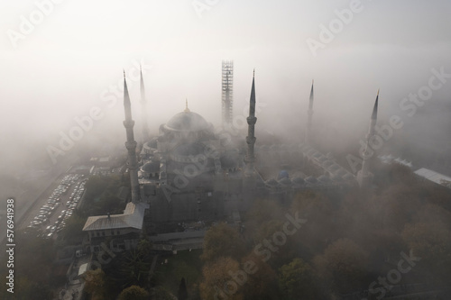 Blue Mosque and Hagia Sophia Mosque Drone Photo  Eminonu Fatih  Istanbul Turkiye 