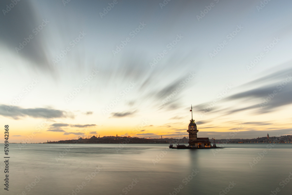 Sunset Time in the Istanbul Bosphorus, Cengelkoy Uskudar, Istanbul Turkey	