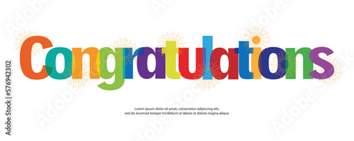 Congratulations colorful with fireworks on white background.