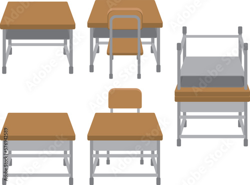 学校の机と椅子　主線なし