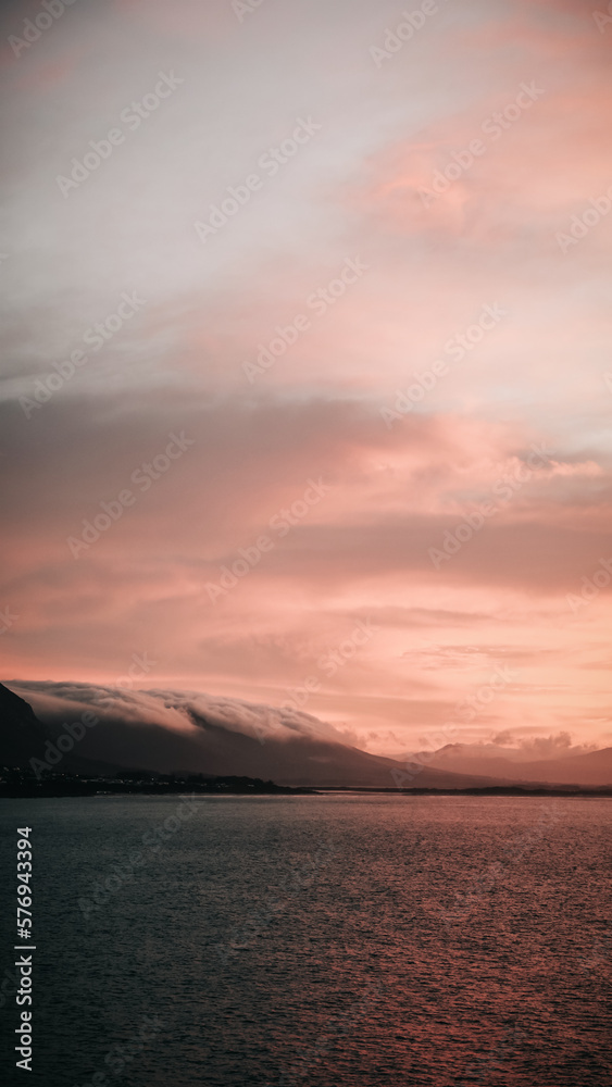 Sunrise over the mountains and ocean