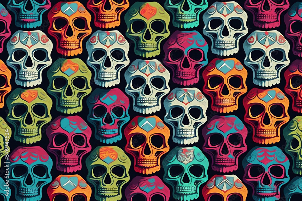 Pattern of colorful skulls background