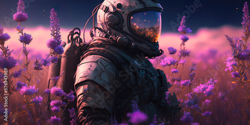 Lost in a Field of Purple  A Lone Astronaut Explores a Colorful Landscape