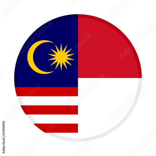 round icon of malaysia and indonesia flags. vector illustration isolated on white background