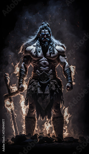 Male barbarian epic sceen with dark background © ai.amazing.art