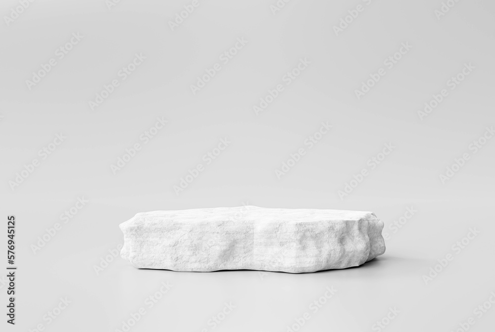 White stone podium minimal product display pedestal rock cosmetic or beauty product placement studio platform 3d background - obrazy, fototapety, plakaty 